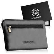 Kožené puzdro Betlewski na kľúče Bankovky Mince Vrecko na zips Unisex Kožené puzdro Betlewski na kľúče Bankovky Mince Vrecko na zips Unisex