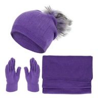 W455C Dámsky fialový zimný set, čiapka, šál, rukavice W455C Dámsky fialový zimný set, čiapka, šál, rukavice