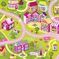Ružový koberec s cestami, detský koberec s ulicami