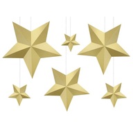 Sada 6 matných 3D DIY hviezd, zlatá šnúrka, Vianoce