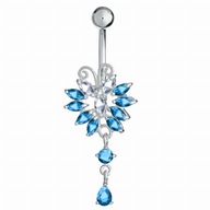 Motýľový prsteň na pupok z chirurgickej ocele 925 Silver Blue Zirkóny Motýľový prsteň na pupok z chirurgickej ocele 925 Silver Blue Zirkóny