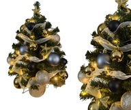 Malý vianočný stromček 50 cm s ozdobami, OZDOBY, zlatý, čierny, hotový, oblečený, LED, HIT