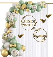 Balóniky ZÁCLONA boho nástenná dekorácia kiwi oblúková súprava listy KRST + MENO Balóniky ZÁCLONA boho nástenná dekorácia kiwi oblúková súprava listy KRST + MENO