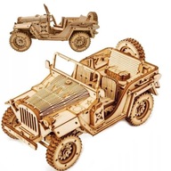 3D puzzle Vojenský Jeep Robotime drevený mechanický model na zostavenie