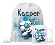 HRNČEK + TAŠKA PREMIUM FUTBAL HRÁČ FUTBAL zarážky modrej lopty + MENO HRNČEK + TAŠKA PREMIUM FUTBAL HRÁČ FUTBAL zarážky modrej lopty + MENO