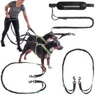 2x dvojité elastické vodítko + bežecký pás pre 2 psy 2x dvojité elastické vodítko + bežecký pás pre 2 psy