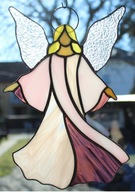 Anjel z farebného skla Tiffany rozľahlý Pink III
