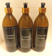 Sklenené fľaštičky s pumpičkou na šampón na kondicionér