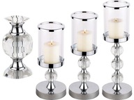 Svietnik Glamour Lantern Chrome Crystal set 1-2-3