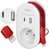 Zásuvka s 2x USB A a C nabíjačkou + kábel pre IPHONE Zásuvka s 2x USB A a C nabíjačkou + kábel pre IPHONE