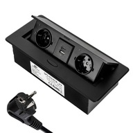 Nábytková zásuvka v doske USB USB-C 2x AV 230V čierna