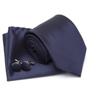 Pánska tmavomodrá úzka kravata + vreckovka + manžetové gombíky