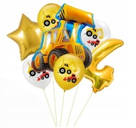 Sada balónov štvrté 4. narodeniny vozidlá bager stavebné stroje štyri
