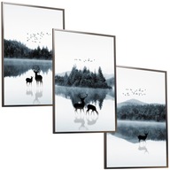 SET A3x3 RÁM MODERNÝ OBRAZ JELEŇ LESNÁ HMLA SET A3x3 RÁM MODERNÝ OBRAZ JELEŇ LESNÁ HMLA