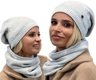 Módna dámska súprava, čiapka + šál, svetlosivá B1 Módna dámska súprava, čiapka + šál, svetlosivá B1