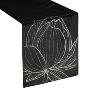 Zamatový behúň na stôl s potlačou kvetov GLAMOUR 35X220 čierny