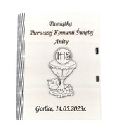 Communion box, gravírovaný box s tanierom ako kniha, dow lock, text host Communion box, gravírovaný box s tanierom ako kniha, dow lock, text host