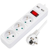 PREDLŽOVACÍ KÁBEL NAPÁJACÍ PÁS HRUBÝ KÁBLOVÝ SPÍNAČ 2xUSB 2.1A 1.5M 4 ZÁSUVKY