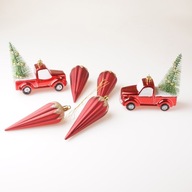 Červené čačky, 6 ks, námraza, autá s vianočným stromčekom