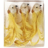 Sada 3 vtáčikov na zlatej spone s vianočnými ozdobami