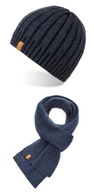 Elegantný pánsky zimný šál a čiapka, námornícka modrá 2v1