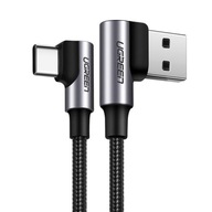 Uhlový opletený kábel USB - USB-C Quick Charge 3.0 0,5m šedý