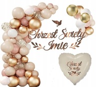 BAPTISM balóniky mašľa divoká ružová BANNER ROSE GOLD meno