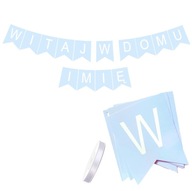 BANNER nápis VITAJTE DOMOV MENO girlanda na privítanie chlapčeka MODRÁ BANNER nápis VITAJTE DOMOV MENO girlanda na privítanie chlapčeka MODRÁ
