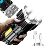 VÝKONNÁ TAKTICKÁ BATERKA, VYHĽADÁVANIE 4 LED COB, VODEODOLNÉ, NABÍJACIE USB VÝKONNÁ TAKTICKÁ BATERKA, VYHĽADÁVANIE 4 LED COB, VODEODOLNÉ, NABÍJACIE USB