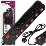 Predlžovací kábel Power Strip 6 ZÁSUVKY s VYPÍNAČAMI ČIERNA Kábel 1,5 m Predlžovací kábel Power Strip 6 ZÁSUVKY s VYPÍNAČAMI ČIERNA Kábel 1,5 m