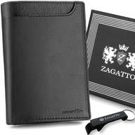 Pánska vertikálna kožená peňaženka, čierna, elegantná, ochrana RFID kartou ZAGATTO Pánska vertikálna kožená peňaženka, čierna, elegantná, ochrana RFID kartou ZAGATTO
