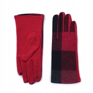 Dámske sivočervené kockované zimné vlnené elegantné rukavice