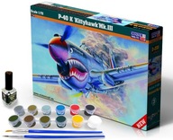 1:72 P-40 Kittyhawk Mk.III + farby, 2 štetce na lepidlo 1:72 P-40 Kittyhawk Mk.III + farby, 2 štetce na lepidlo