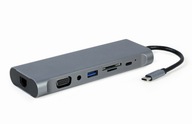 USB-C Hub HDMI DP VGA 4xUSB 3.1 USB-C PD čítačka zvukových kariet GbE