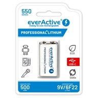 1x EverActive USB C 500mAh 9V/6F22 Li-ion batéria 1x EverActive USB C 500mAh 9V/6F22 Li-ion batéria