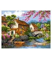 KRÍŽOVÉ VYŠÍVACIE PLÁTNO 53x39 DOMOV PRI RIEKE - 9008 KRÍŽOVÉ VYŠÍVACIE PLÁTNO 53x39 DOMOV PRI RIEKE - 9008