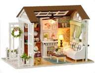 Drevený model obývačky pre bábiky na zostavenie LED 8008-A