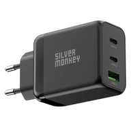 Strieborná Monkey GaN 65W USB-C USB nástenná nabíjačka Strieborná Monkey GaN 65W USB-C USB nástenná nabíjačka