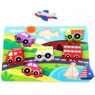 TOOKY TOY Drevené 3D puzzle vozidlá zodpovedajú tvarom TOOKY TOY Drevené 3D puzzle vozidlá zodpovedajú tvarom
