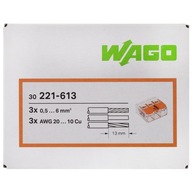WAGO RÝCHLOKONEKTOR PRE KÁBLOVÝ DRÔT 3x6mm 221-613 30 ks. WAGO RÝCHLOKONEKTOR PRE KÁBLOVÝ DRÔT 3x6mm 221-613 30 ks.