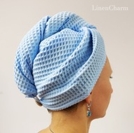 Turban na hlavu, 100% bavlnená vafle, modrá