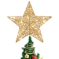Žiarivá hviezda na vianočnom stromčeku, pohár s LED dekoráciou