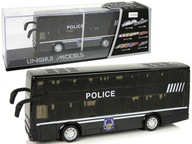 Dvojposchodový čierny policajný autobus s napätím