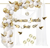 COMMUNION balónové dekorácie SATÉNOVÉ pozadie banner + MENO COMMUNION balónové dekorácie SATÉNOVÉ pozadie banner + MENO