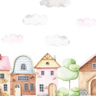 Samolepky na stenu Pastel Houses Trees 100x100 Samolepky na stenu Pastel Houses Trees 100x100