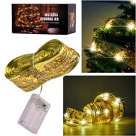Ozdobná stuha LED pásik 10m 100LED osvetlenie vianočného stromčeka teplé biele batérie