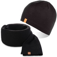Elegantný zimný set šál a čiapka, čierna
