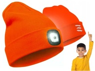 Zimná čiapka 2v1 + oranžová LED čelovka