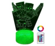 NOČNÁ STOLNÁ LAMPA PRE DETI MINECRAFT CREEPER 3D LED RGB + DIAĽKOVÉ