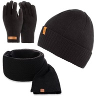 Pánska zimná súprava čiapka šál rukavice čierne